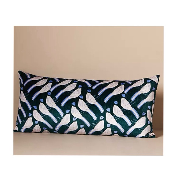 NWOT Anthropologie Velvet Flutter & Strut Bird Pillow In Dark Turquoise12x27